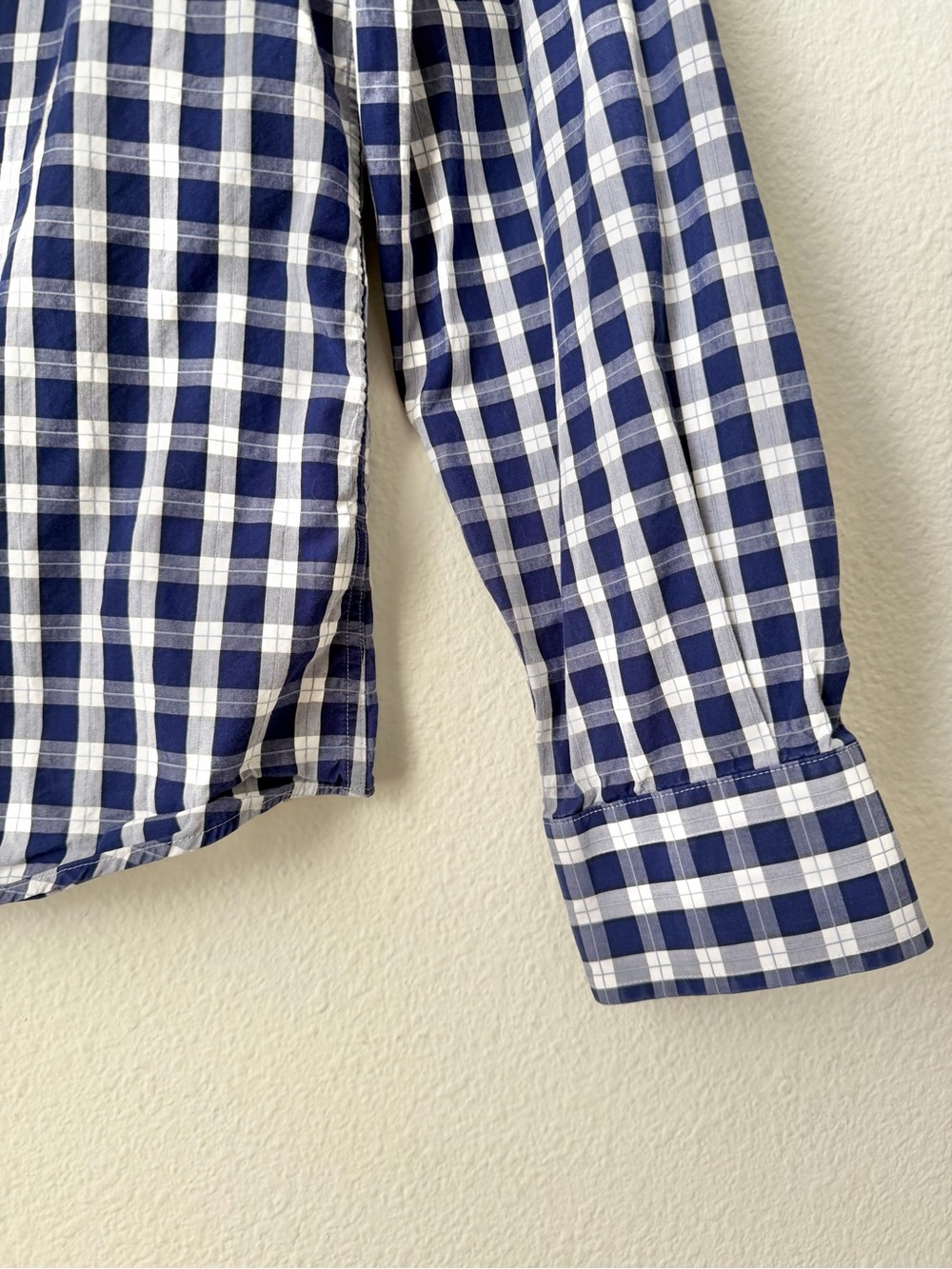 Express Men's Fitted Long Sleeve Button Up Shirt Blue White Gingham Plaid M - Picture 4 of 9